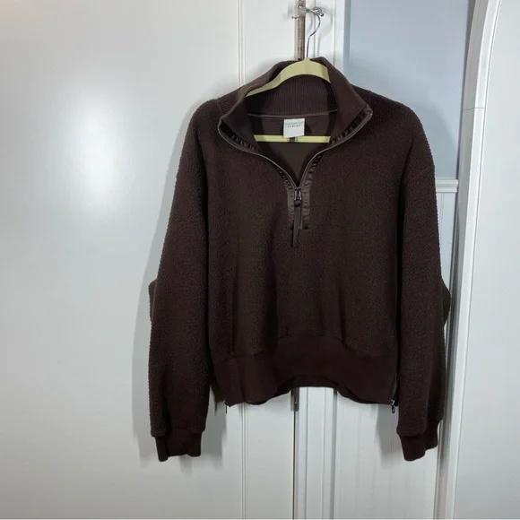 Varley Roselle Half Zip Fleece Sweatshirt Size XL Deep Mahogany Brown Sherpa - Picture 2 of 9